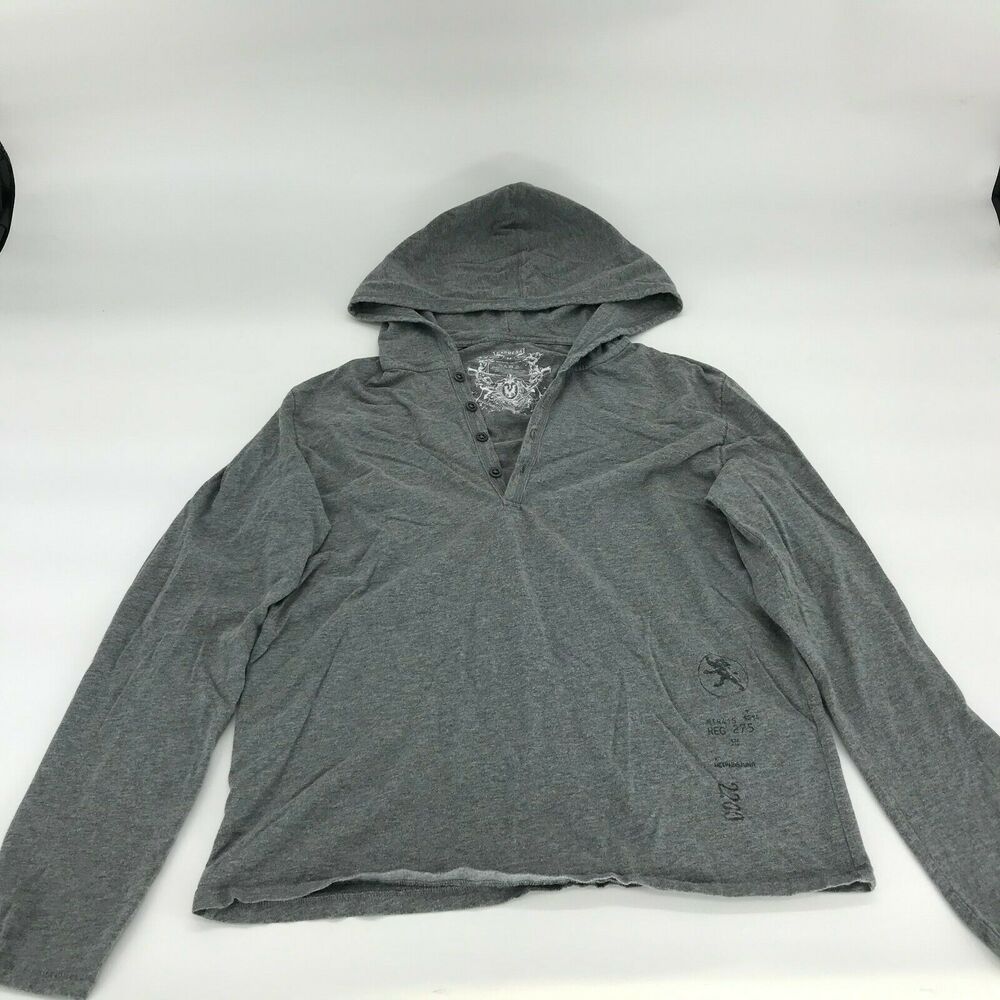Express Solid Gray Pullover Hoodie Women’s Size Medium Quarter button